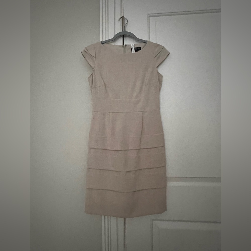 Tahari Beige Cap Sleeve Midi Dress
